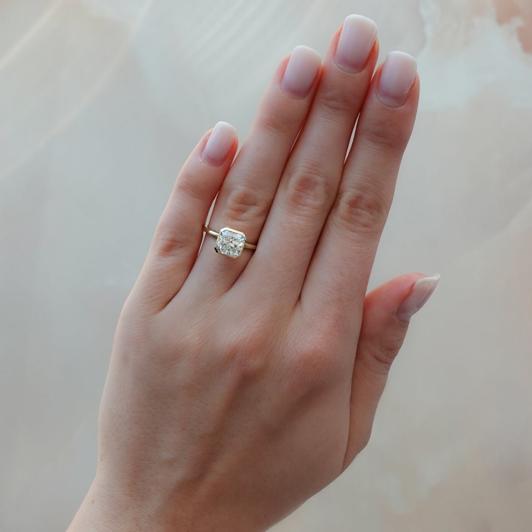 Penumbra Bezel Set Engagement Ring With 2.01ct Radiant Square Cut Lab Grown Diamond - GOODSTONE