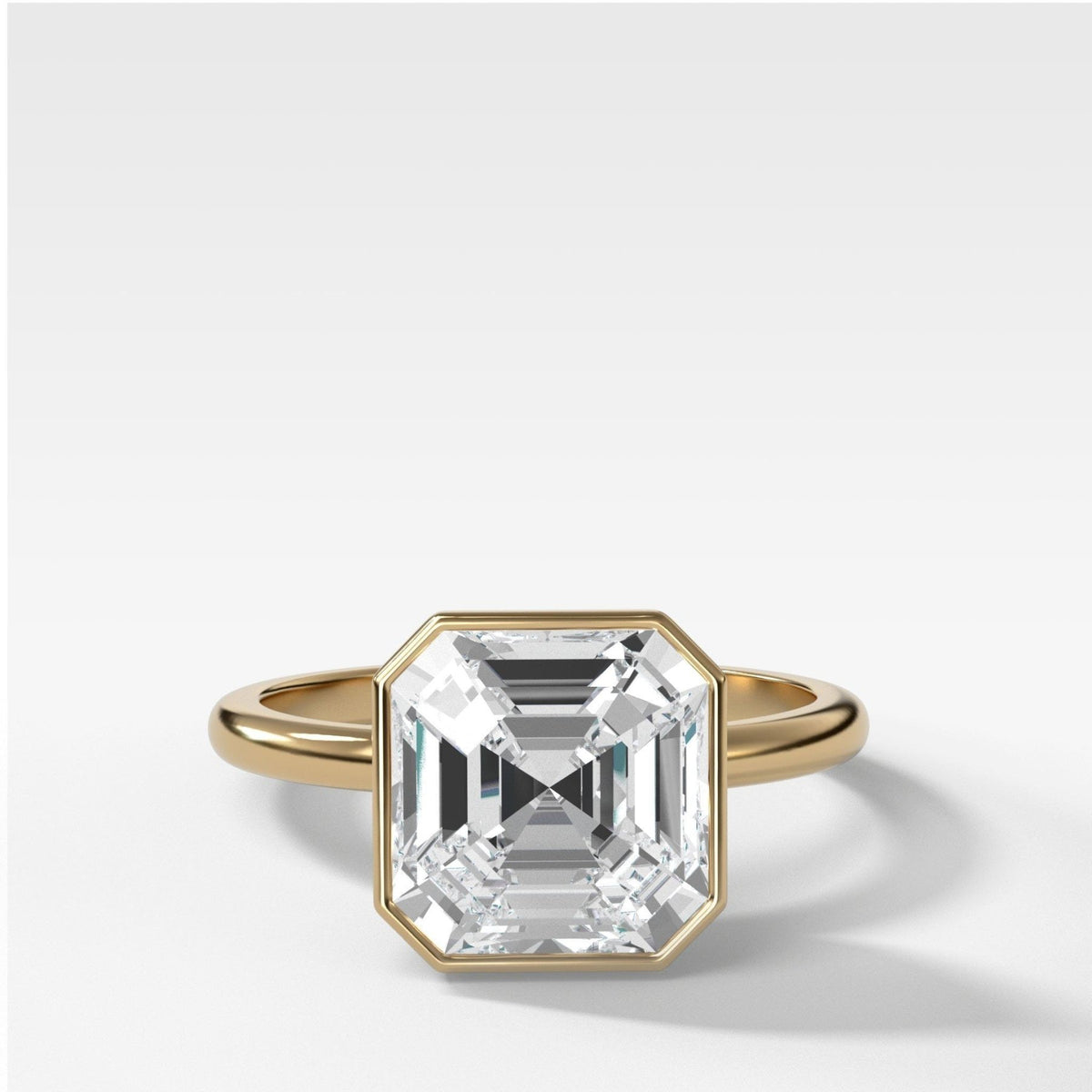 Penumbra Bezel Set Engagement Ring With 3.58ct Asscher Cut Lab Grown Diamond - GOODSTONE