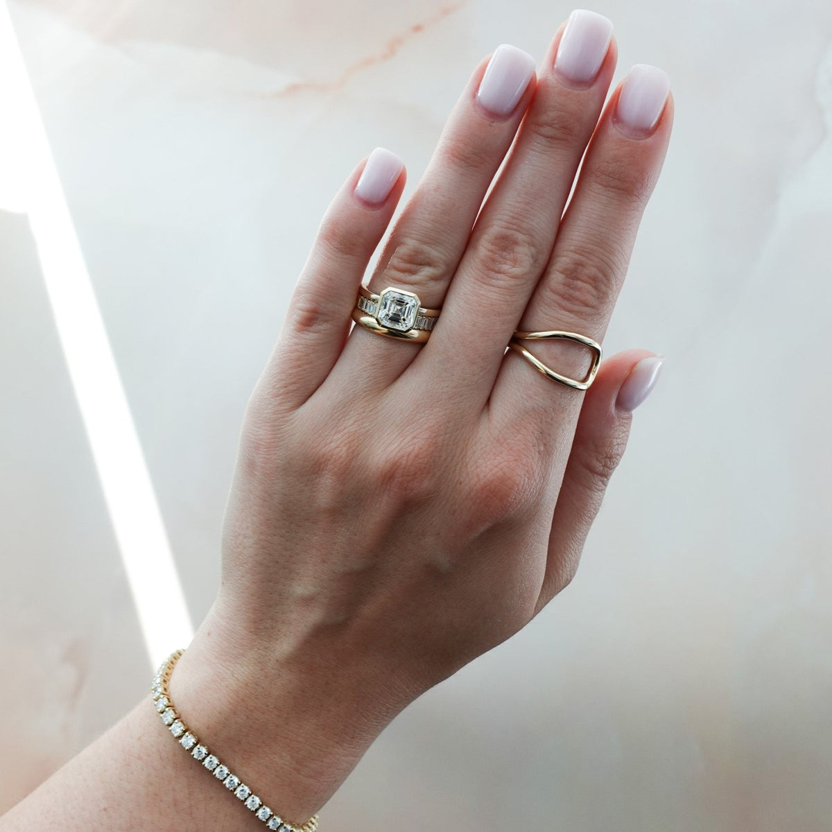 Penumbra Bezel Set Engagement Ring With Asscher Cut - GOODSTONE