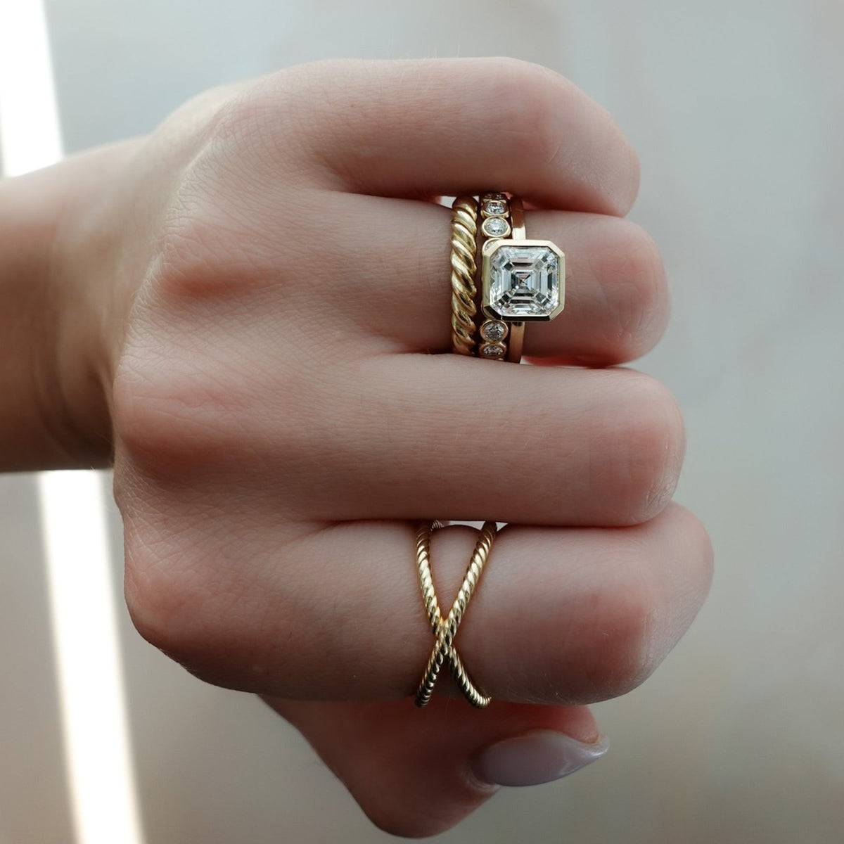 Penumbra Bezel Set Engagement Ring With Asscher Cut - GOODSTONE