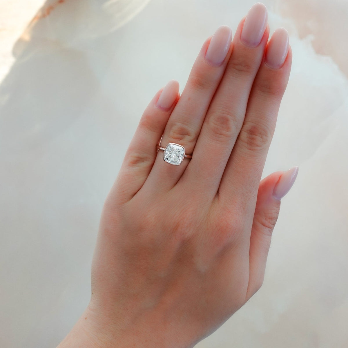 Penumbra Bezel Set Engagement Ring With Cushion Cut - GOODSTONE