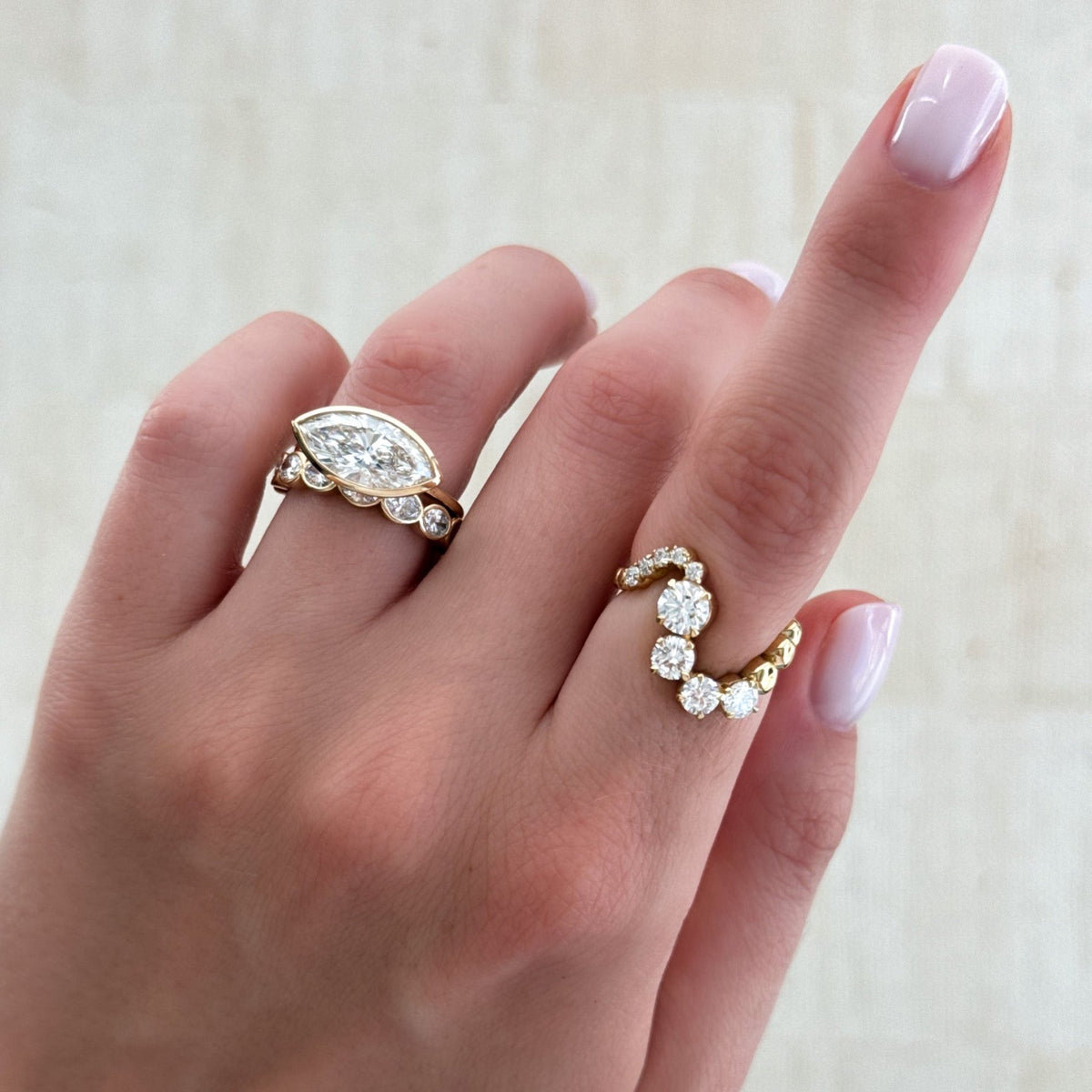 Penumbra Bezel Set Engagement Ring With East West Marquise Cut - GOODSTONE