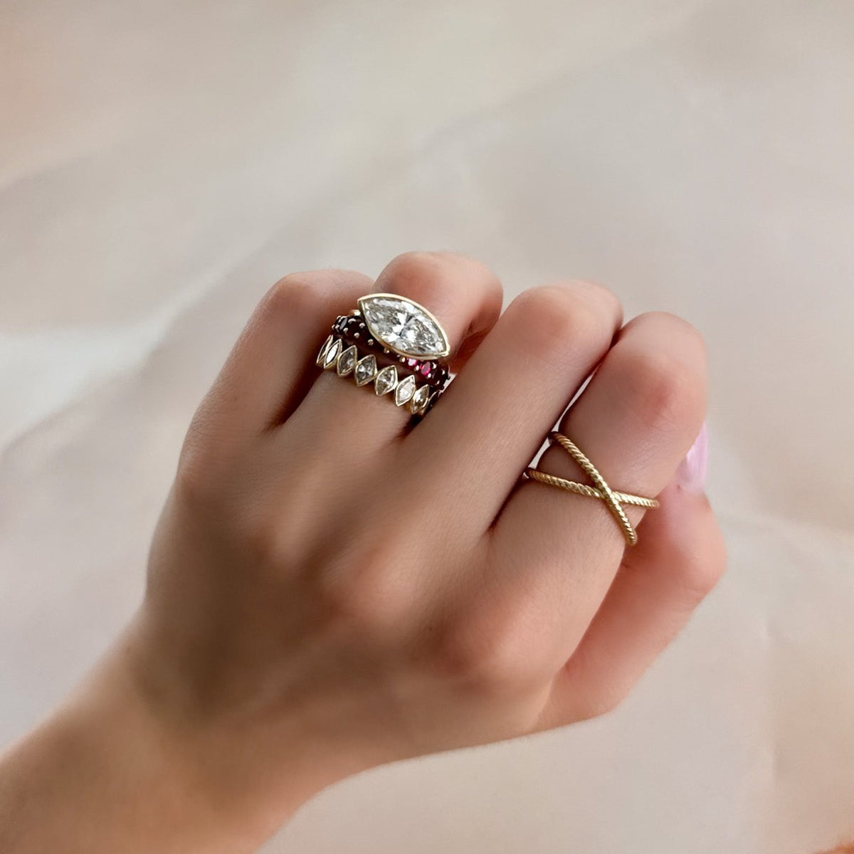 Penumbra Bezel Set Engagement Ring With East West Marquise Cut - GOODSTONE