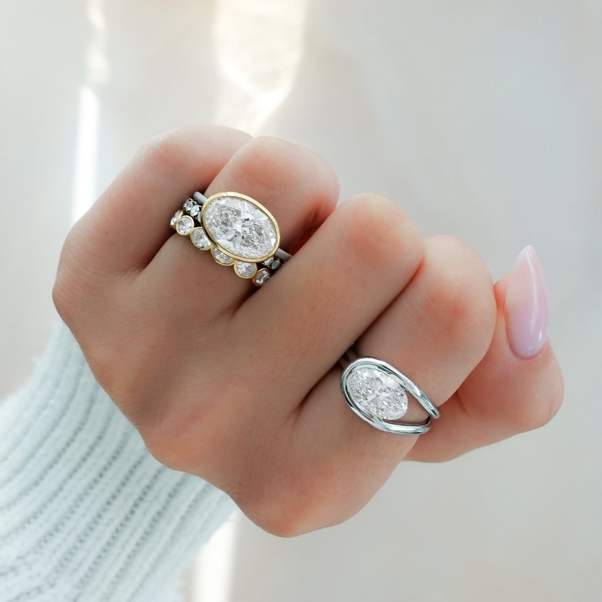 Penumbra Bezel Set Engagement Ring With East West Oval Cut - GOODSTONE