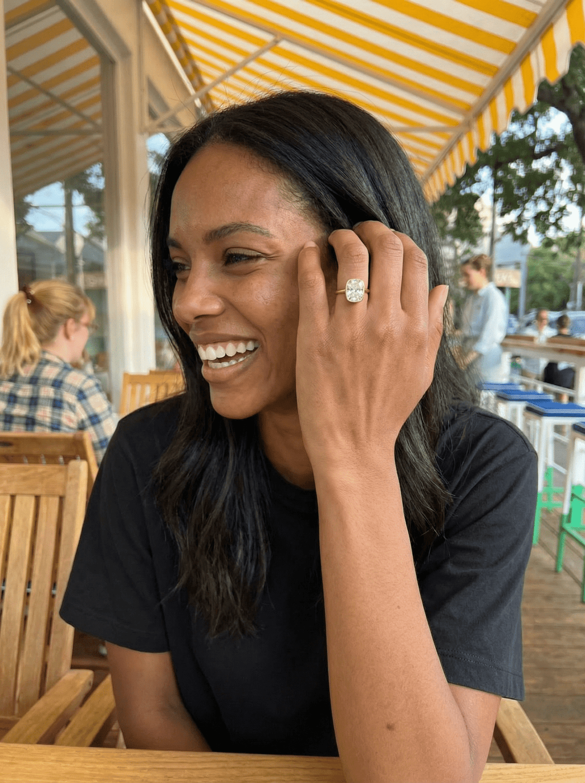 Penumbra Bezel Set Engagement Ring With Elongated Cushion Cut - GOODSTONE