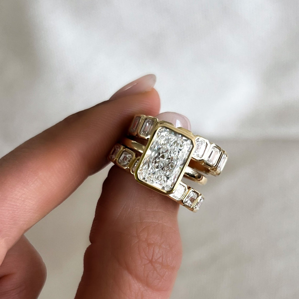 Penumbra Bezel Set Engagement Ring With Elongated Radiant Cut - GOODSTONE