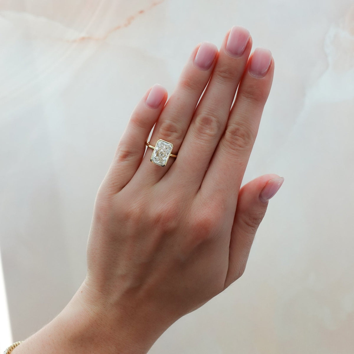 Penumbra Bezel Set Engagement Ring With Elongated Radiant Cut - GOODSTONE