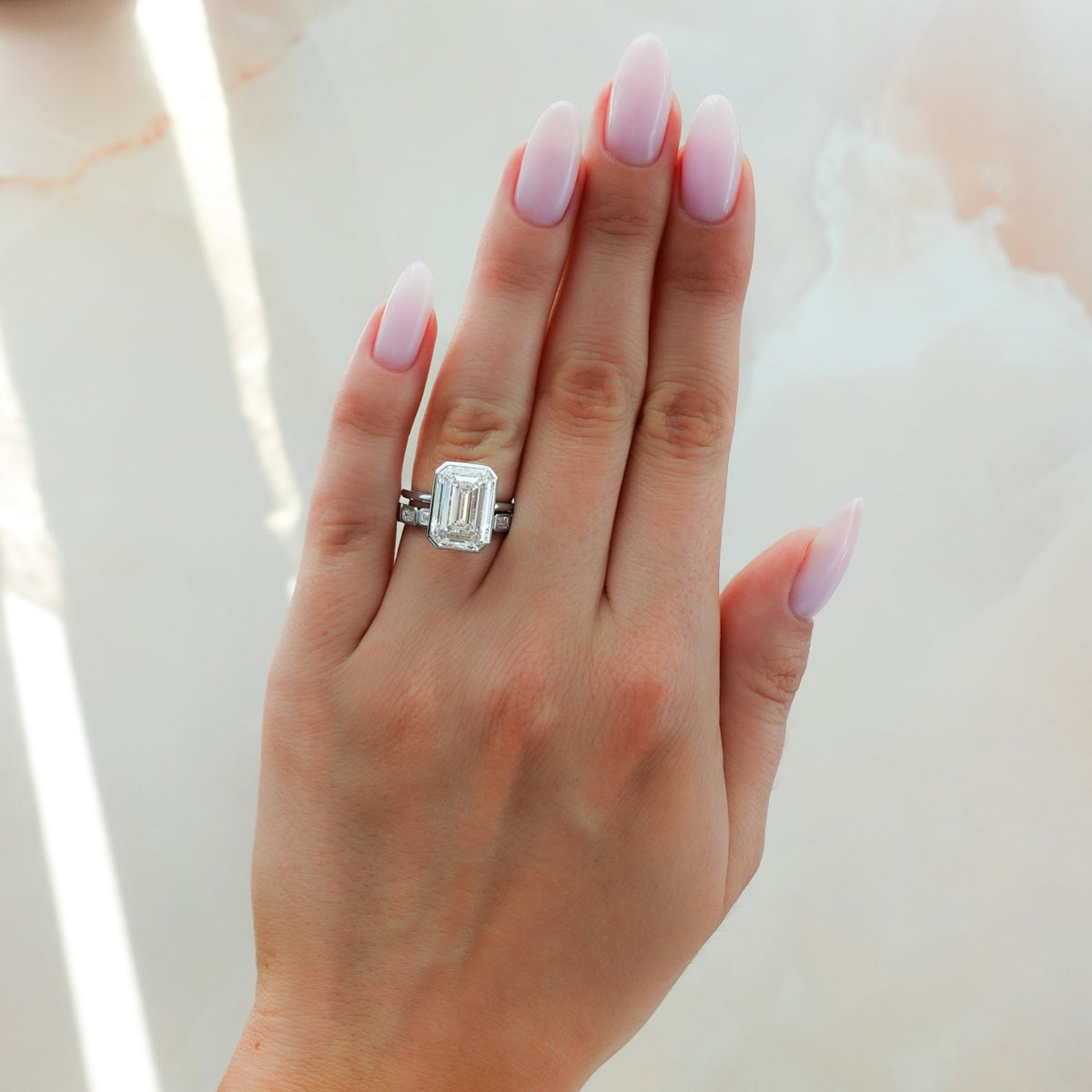 Penumbra Bezel Set Engagement Ring With Emerald Cut - GOODSTONE