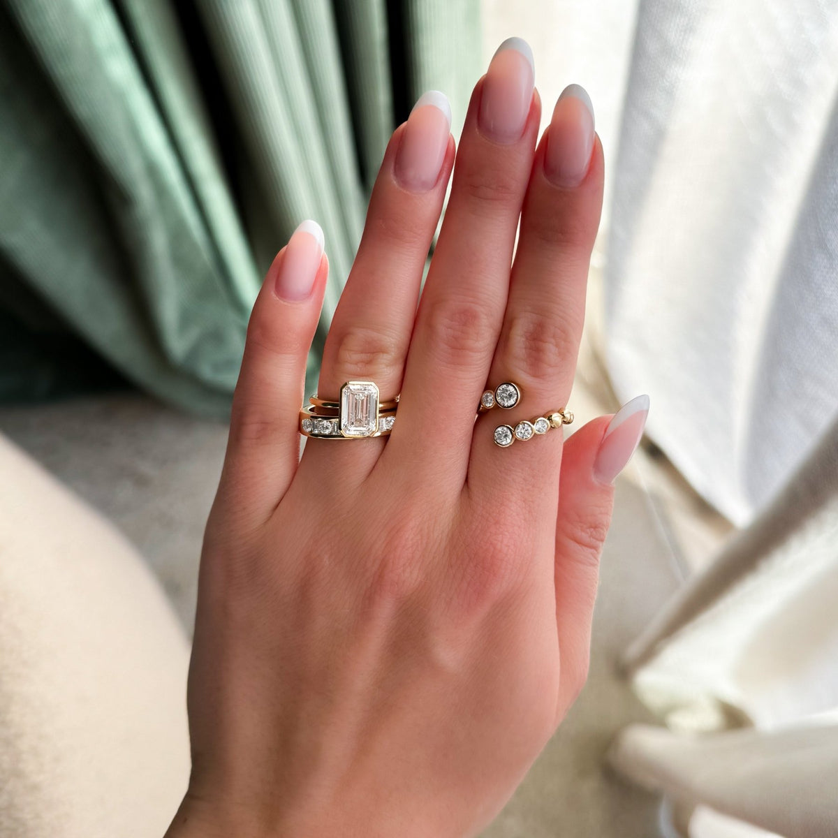 Penumbra Bezel Set Engagement Ring With Emerald Cut - GOODSTONE