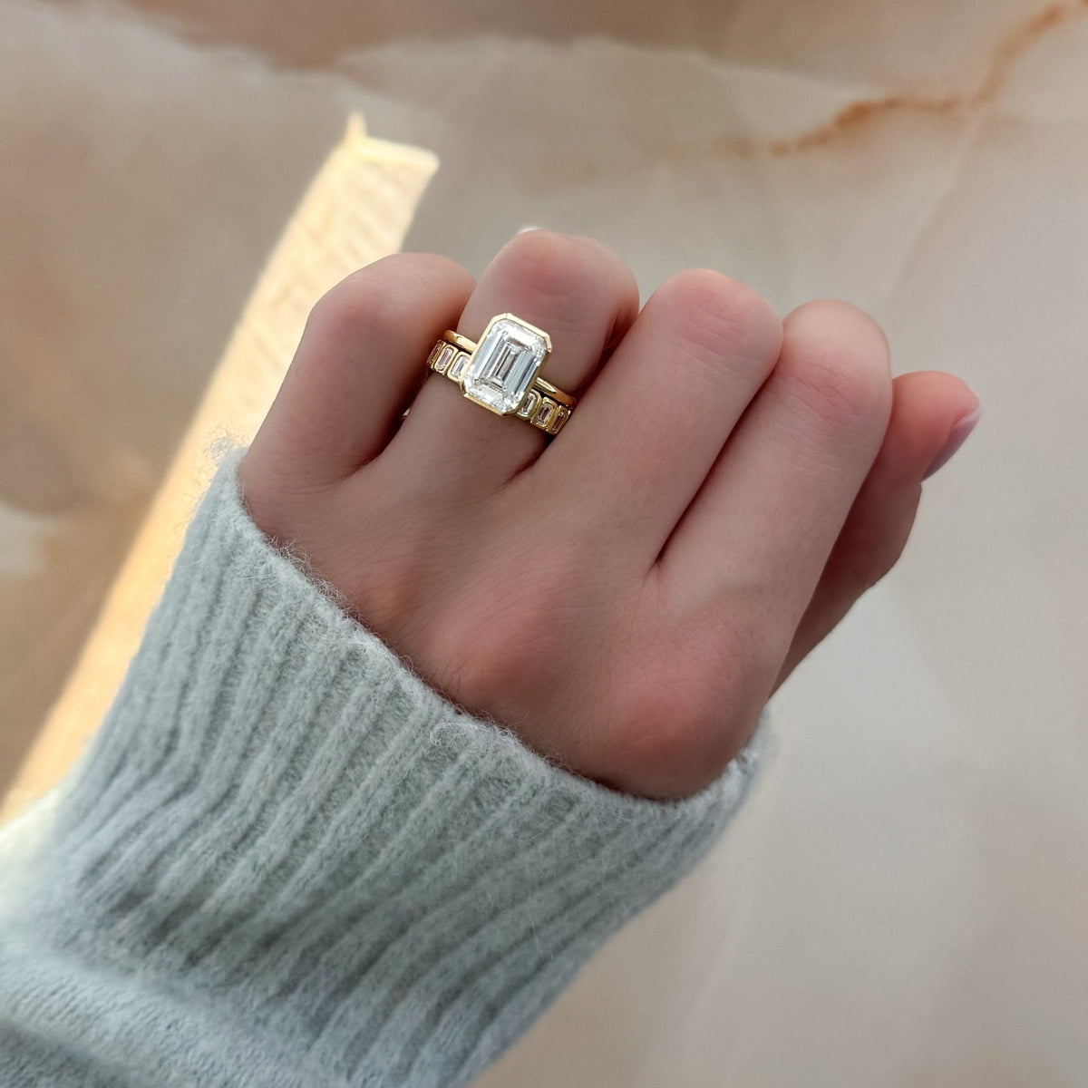 Penumbra Bezel Set Engagement Ring With Emerald Cut - GOODSTONE