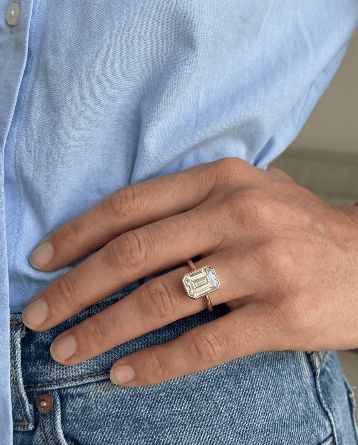 Penumbra Bezel Set Engagement Ring With Emerald Cut - GOODSTONE
