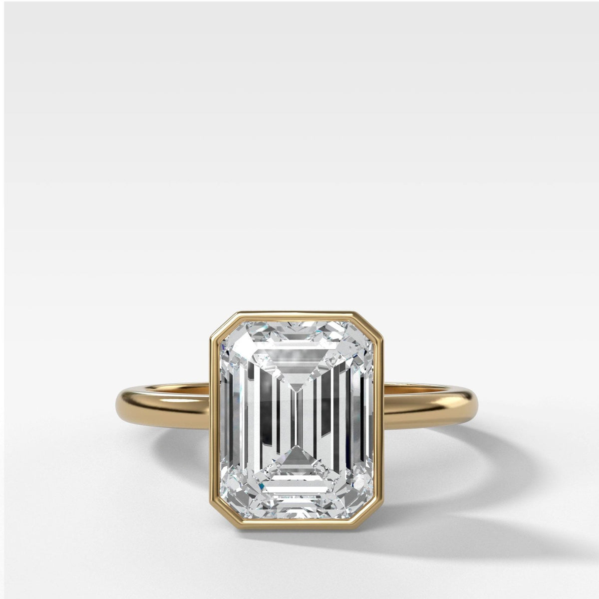 Penumbra Bezel Set Engagement Ring with GIA 3.02ct Lab Grown Emerald Cut Diamond - GOODSTONE