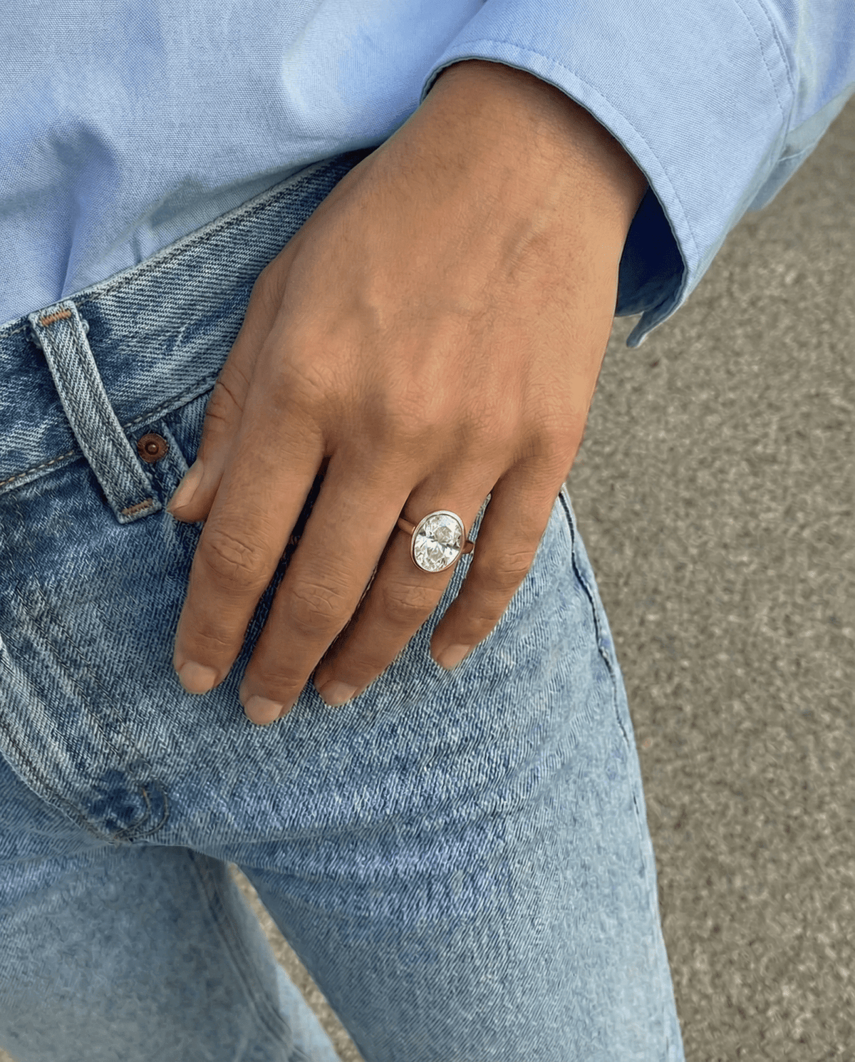 Penumbra Bezel Set Engagement Ring With Oval Cut - GOODSTONE