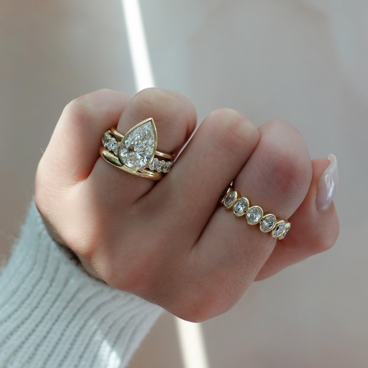 Penumbra Bezel Set Engagement Ring With Pear Cut - GOODSTONE