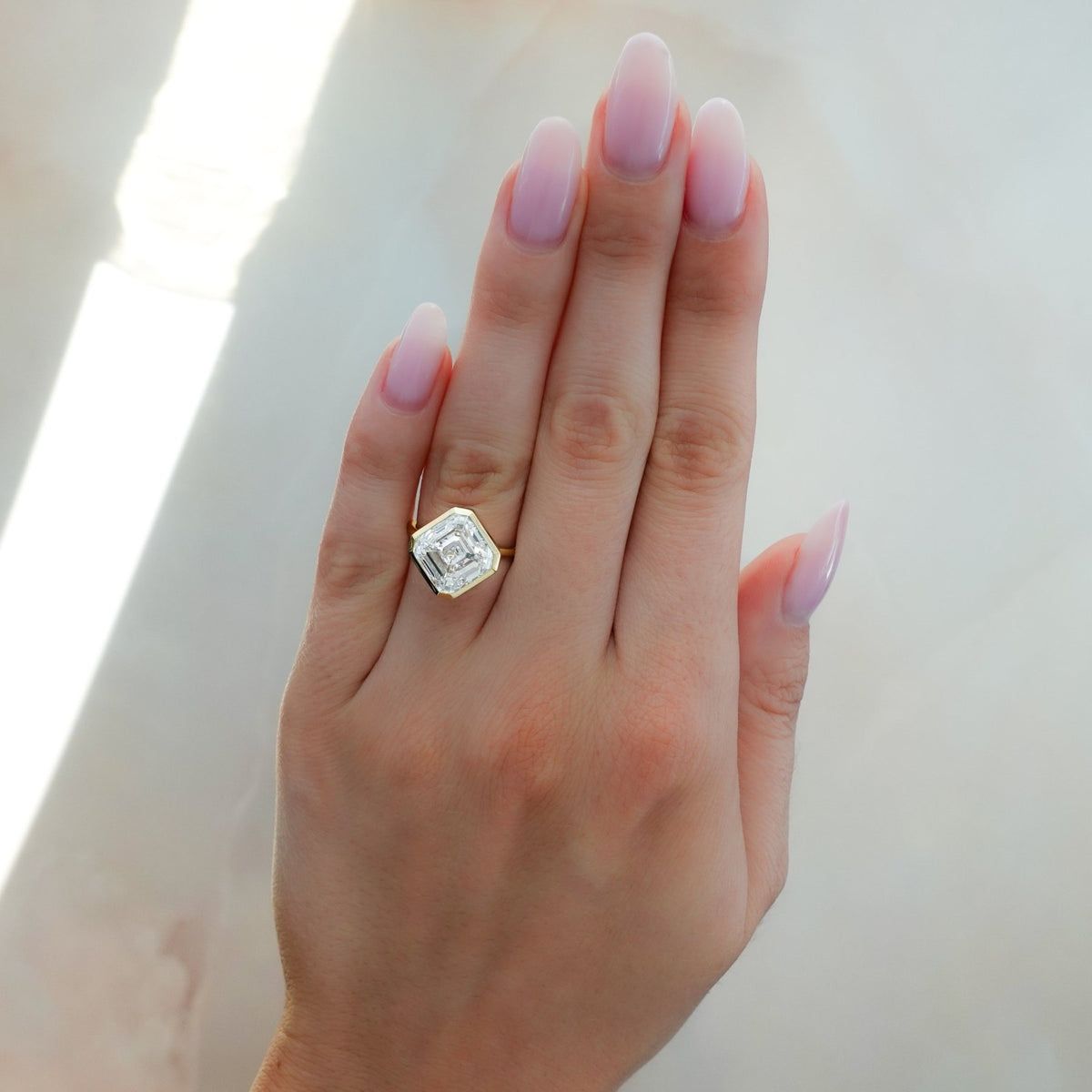 Penumbra Bezel Set Engagement Ring With Tilted Asscher Cut - GOODSTONE