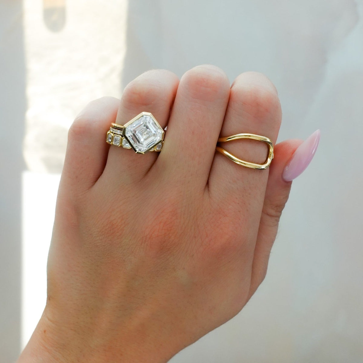 Penumbra Bezel Set Engagement Ring With Tilted Asscher Cut - GOODSTONE