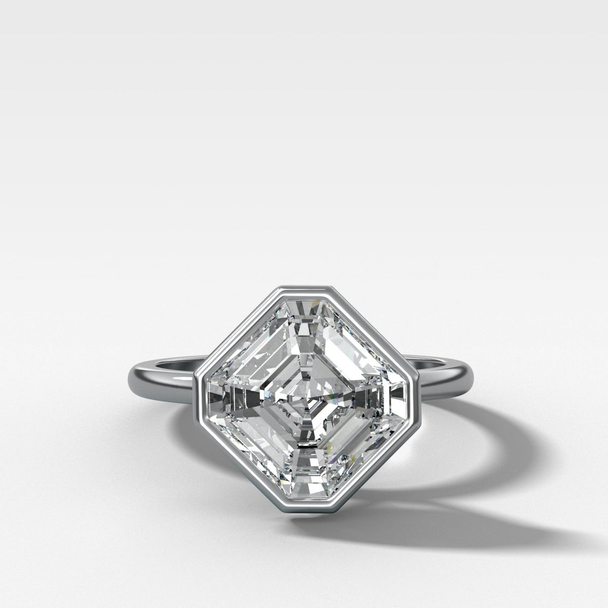 Penumbra Bezel Set Engagement Ring With Tilted Asscher Cut - GOODSTONE