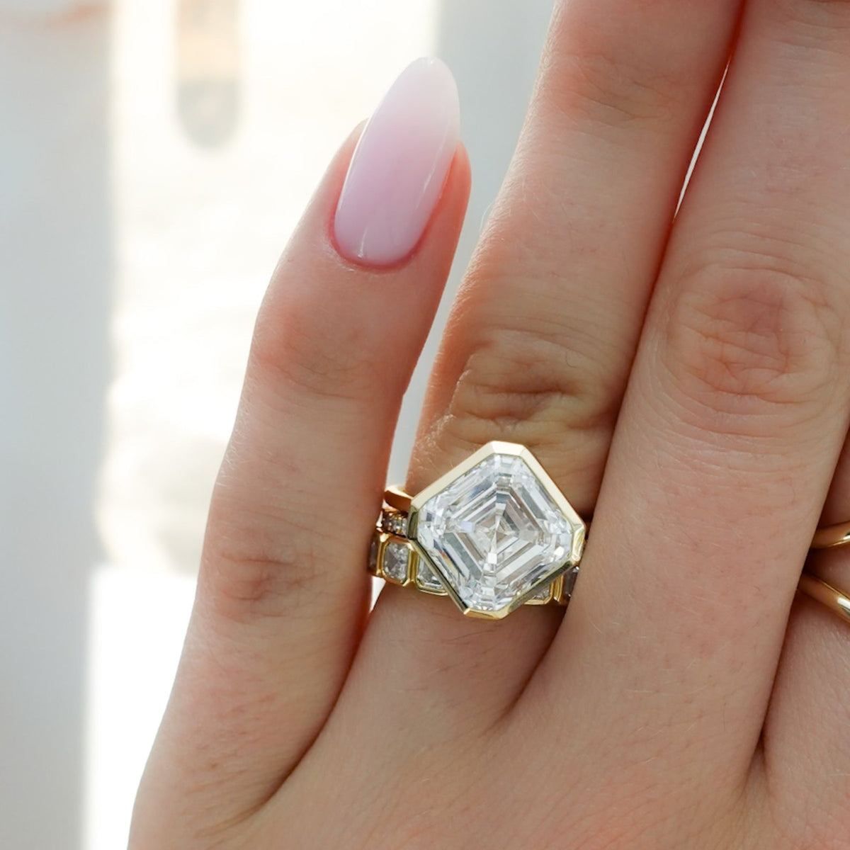 Penumbra Bezel Set Engagement Ring With Tilted Asscher Cut - GOODSTONE