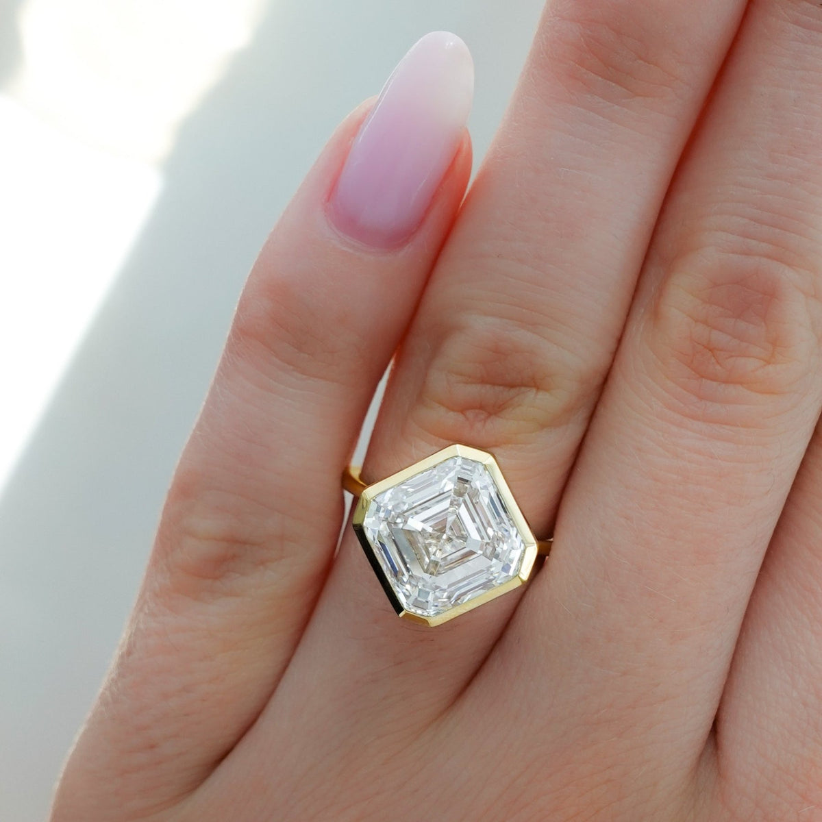 Penumbra Bezel Set Engagement Ring With Tilted Asscher Cut - GOODSTONE