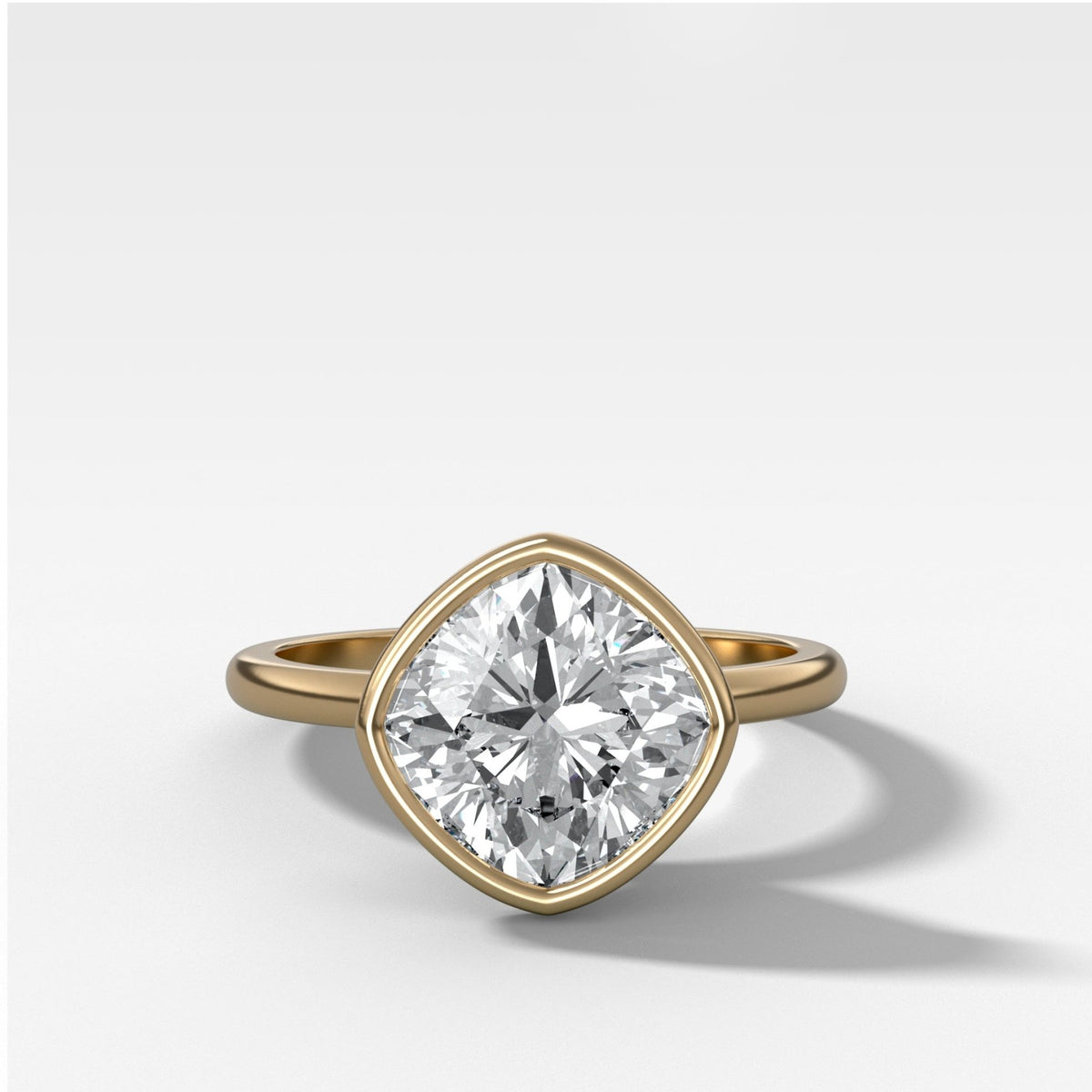 Penumbra Bezel Set Engagement Ring With Tilted Square Cushion Cut - GOODSTONE