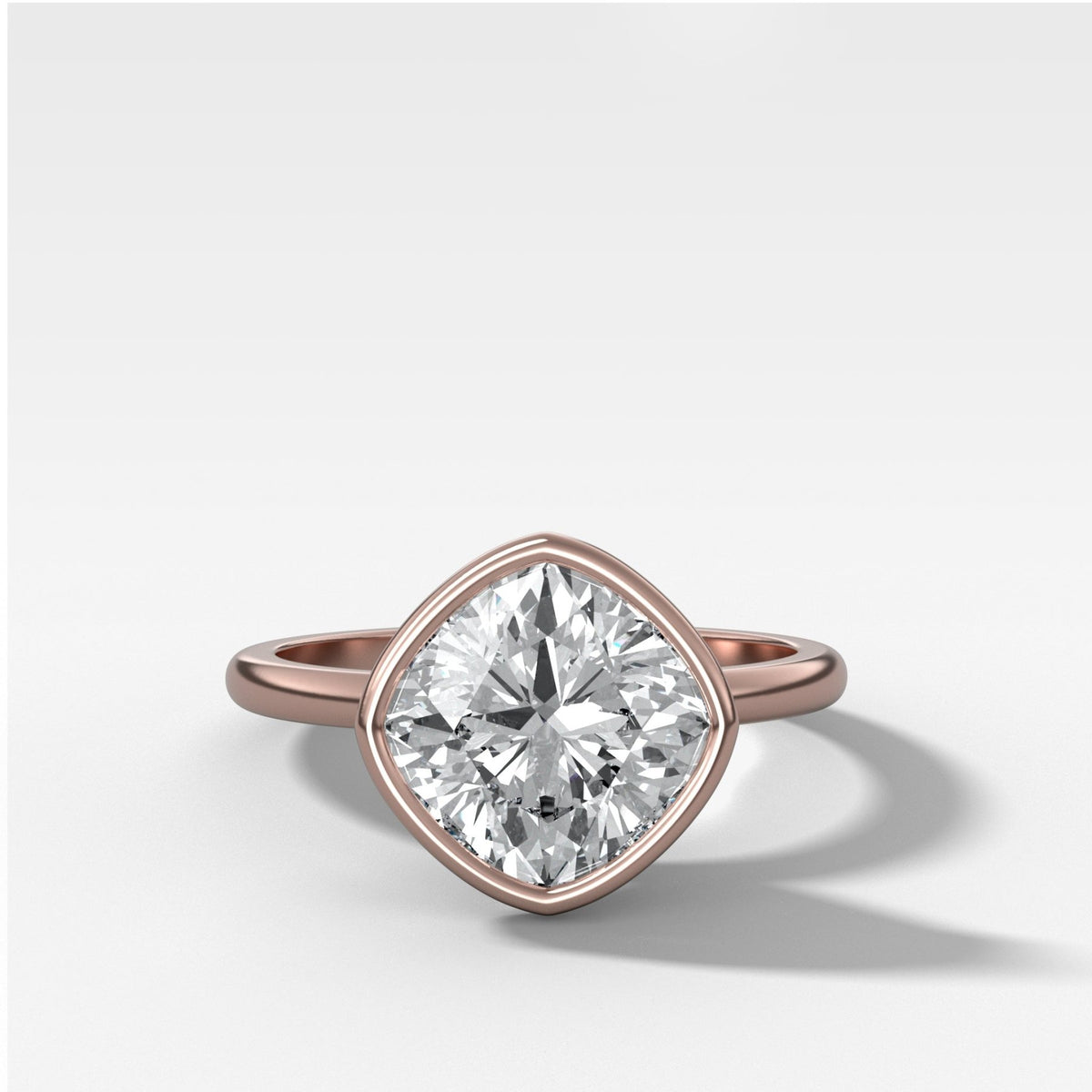 Penumbra Bezel Set Engagement Ring With Tilted Square Cushion Cut - GOODSTONE
