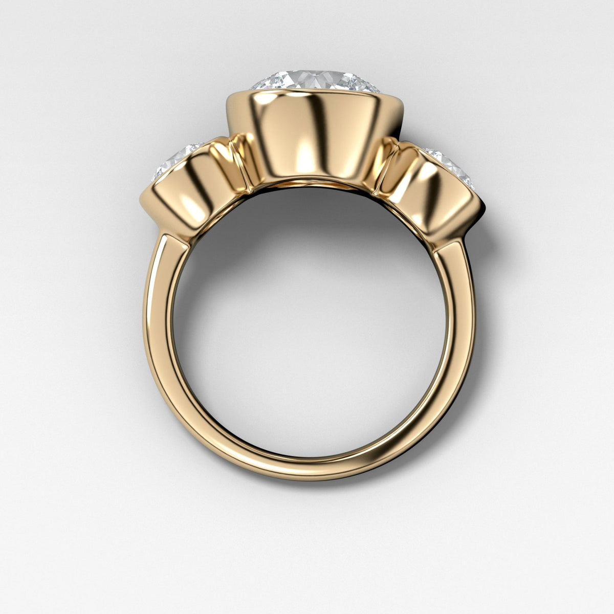 Penumbra Bezel Triad Engagement Ring With 3.14ct Lab Grown Round Cut Diamond - GOODSTONE