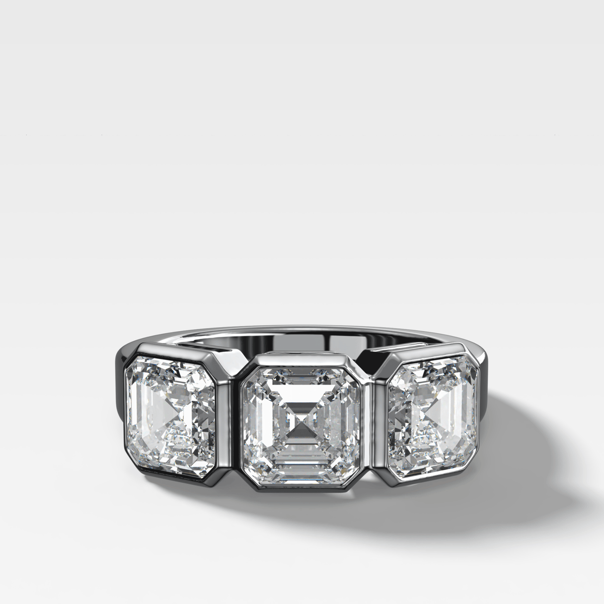 Penumbra Bezel Triad Engagement Ring With Asscher Cut Diamonds - GOODSTONE