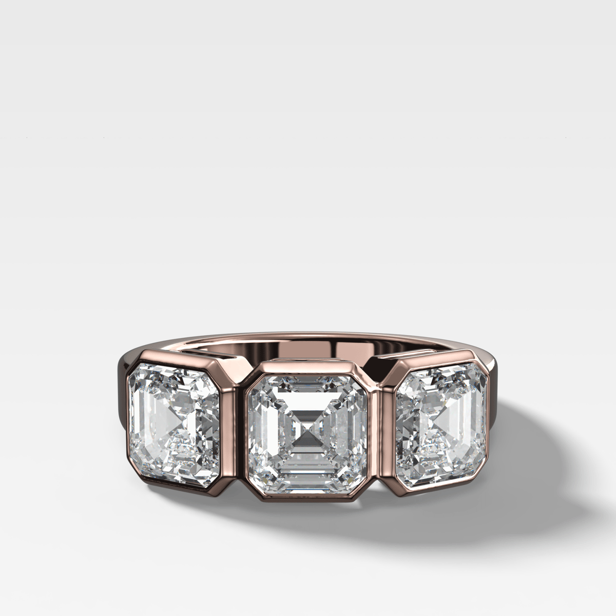 Penumbra Bezel Triad Engagement Ring With Asscher Cut Diamonds - GOODSTONE