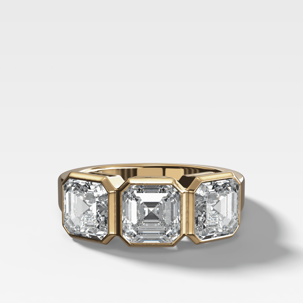 Penumbra Bezel Triad Engagement Ring With Asscher Cut Diamonds - GOODSTONE