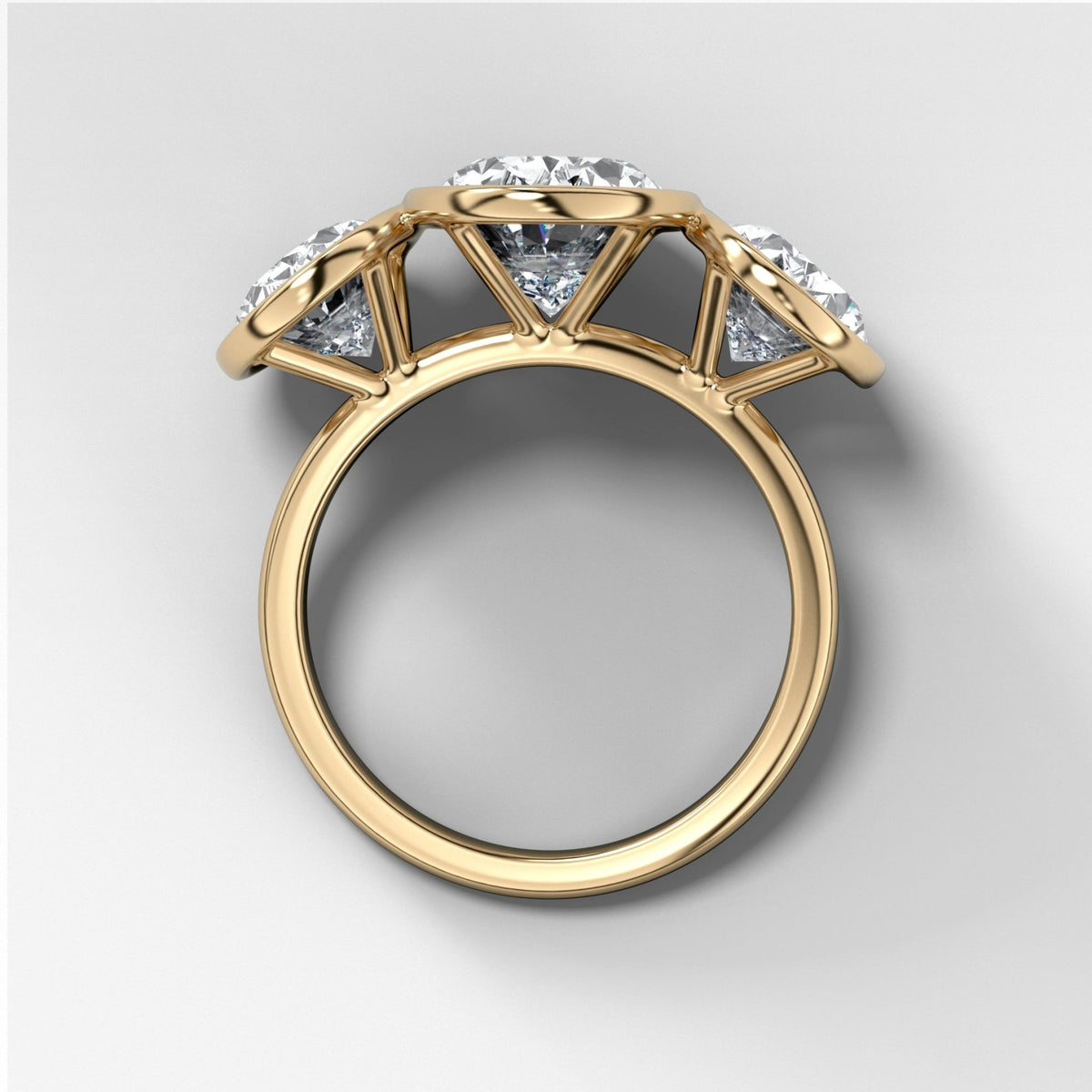 Penumbra Bezel Triad Engagement Ring With Oval Cut Diamonds - GOODSTONE