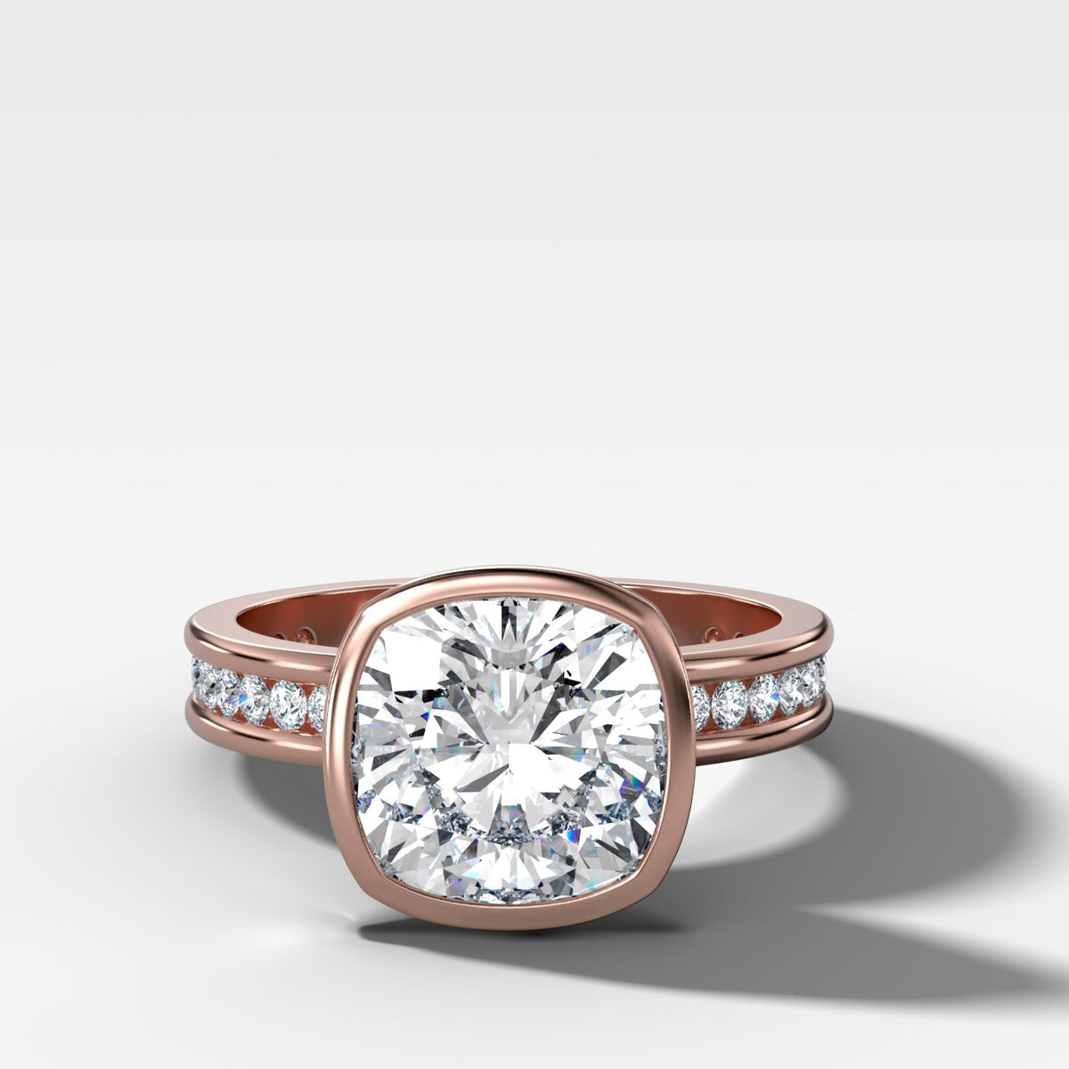 Petite Channel Bezel Set Engagement Ring with Cushion Cut Diamond - GOODSTONE
