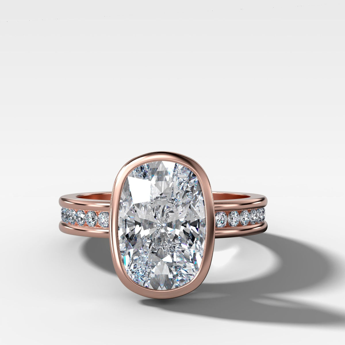 Petite Channel Bezel Set Engagement Ring with Elongated Cushion Cut Diamond - GOODSTONE