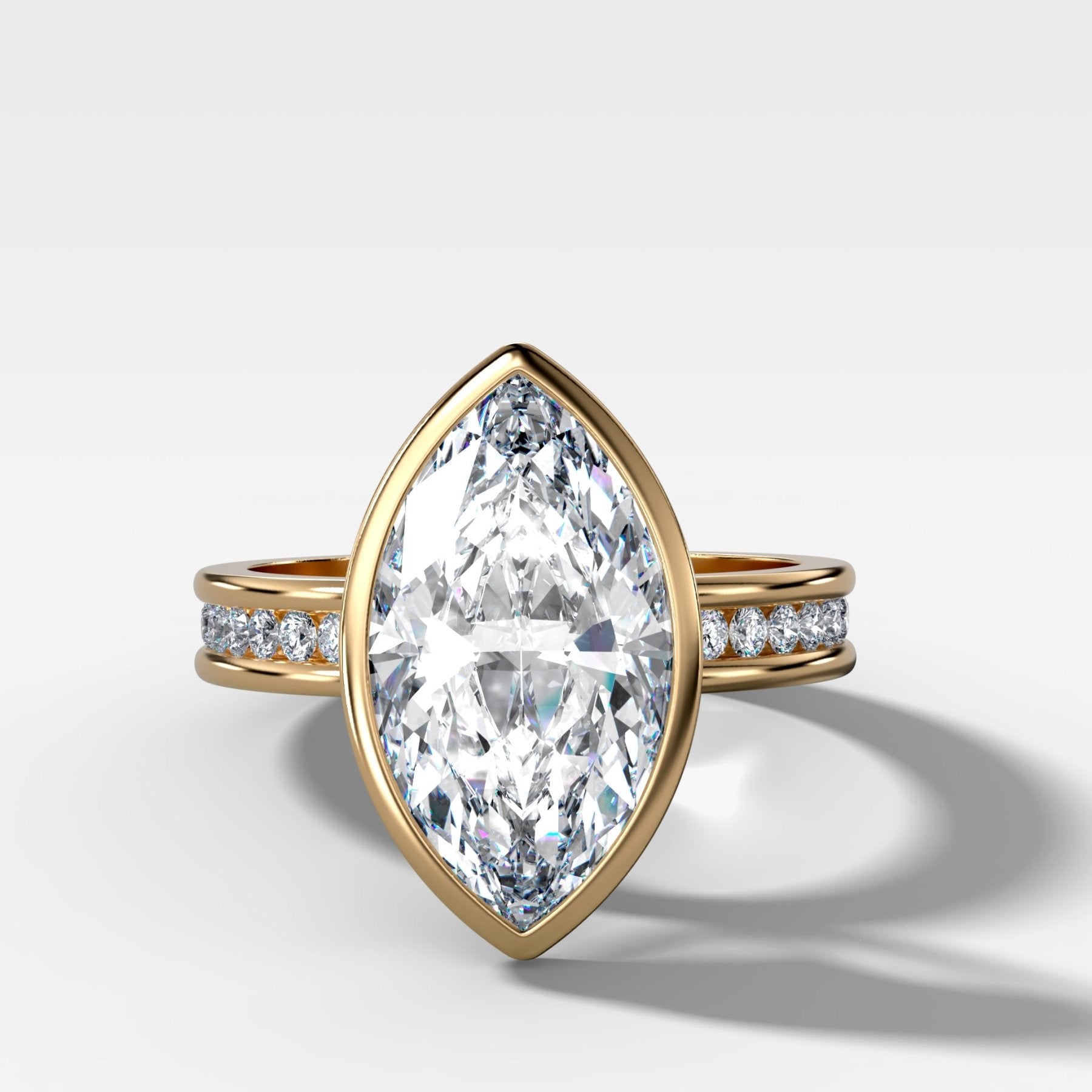 Petite Channel Bezel Set Engagement Ring with Marquise Cut Diamond - GOODSTONE