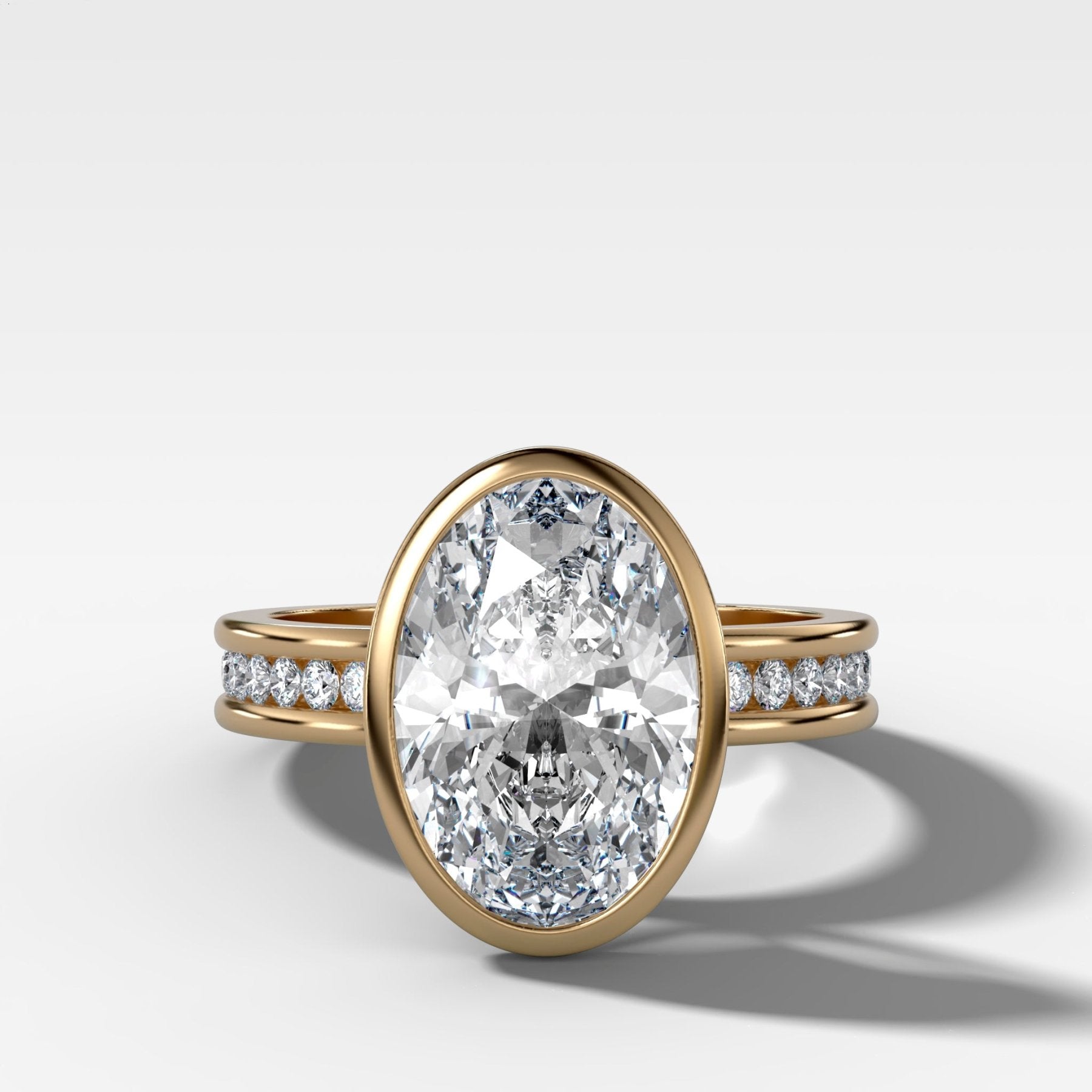 Petite Channel Bezel Set Engagement Ring with Oval Cut Diamond - GOODSTONE