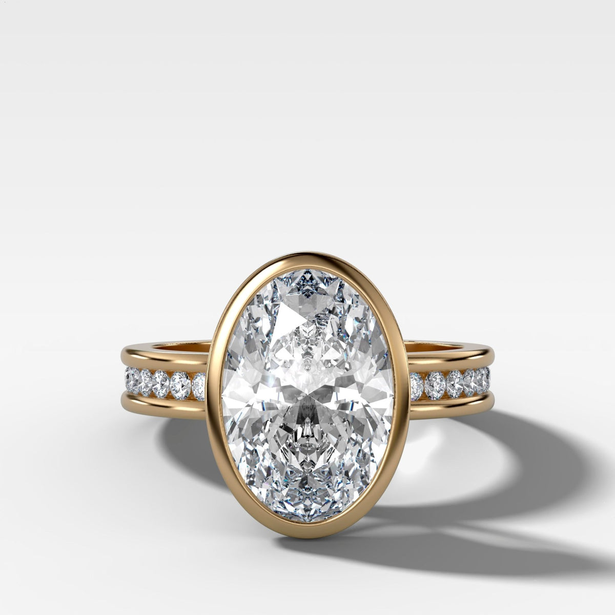 Petite Channel Bezel Set Engagement Ring with Oval Cut Diamond - GOODSTONE
