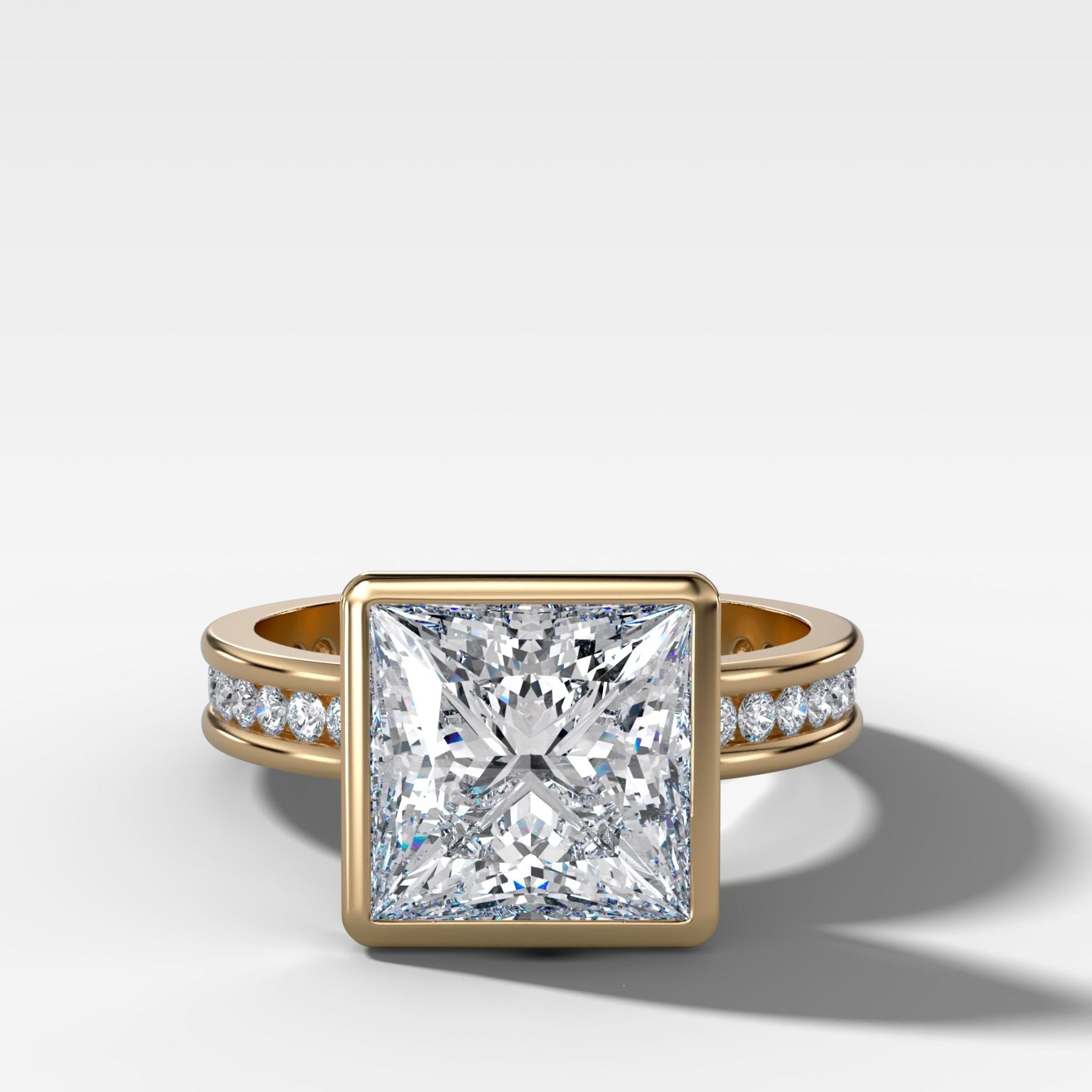 Petite Channel Bezel Set Engagement Ring with Princess Cut Diamond - GOODSTONE