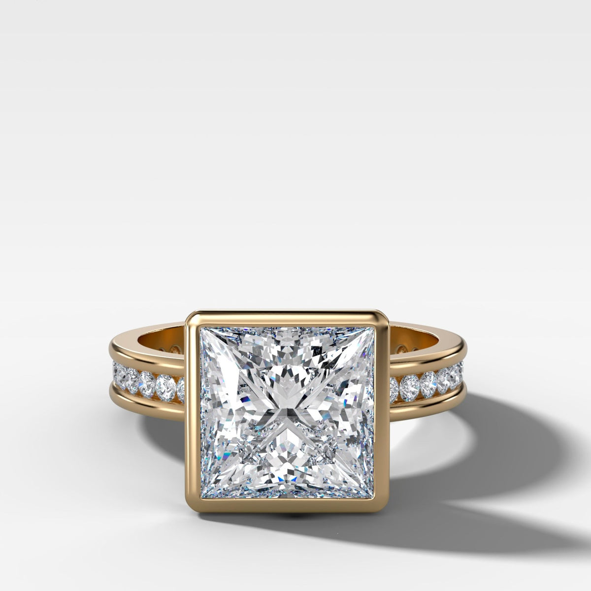 Petite Channel Bezel Set Engagement Ring with Princess Cut Diamond - GOODSTONE