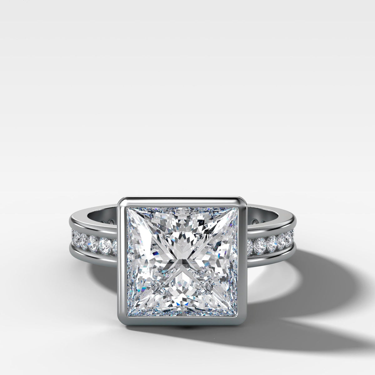 Petite Channel Bezel Set Engagement Ring with Princess Cut Diamond - GOODSTONE