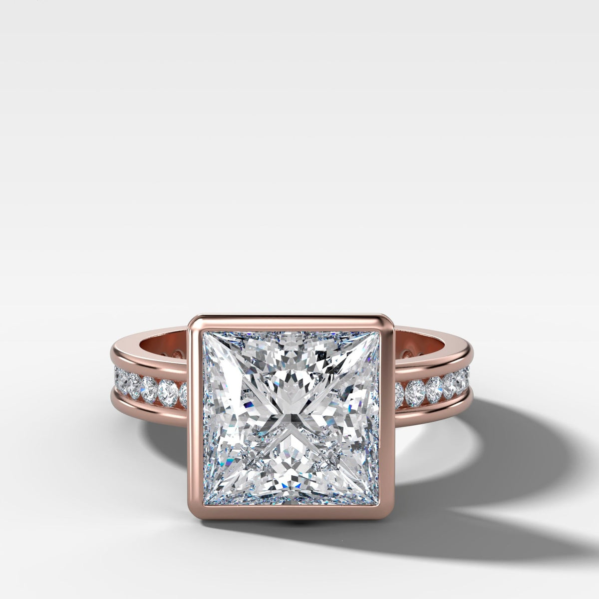 Petite Channel Bezel Set Engagement Ring with Princess Cut Diamond - GOODSTONE