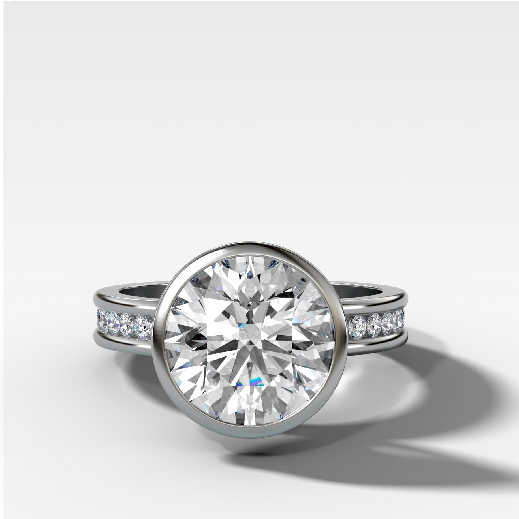 Petite Channel Bezel Set Engagement Ring with Round Cut Diamond - GOODSTONE