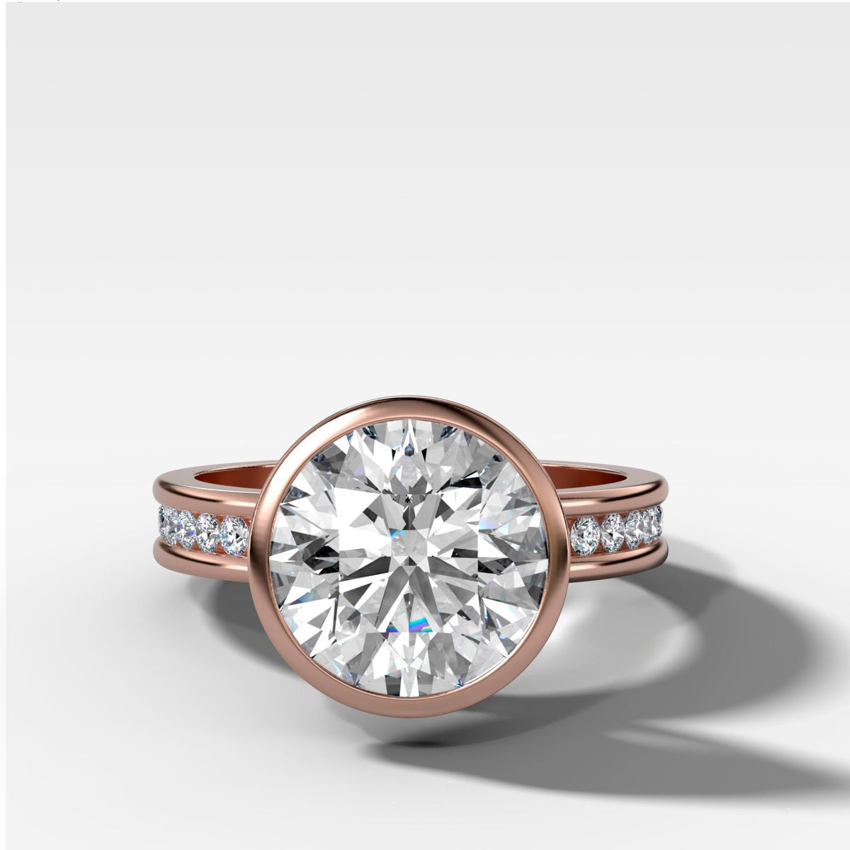 Petite Channel Bezel Set Engagement Ring with Round Cut Diamond - GOODSTONE