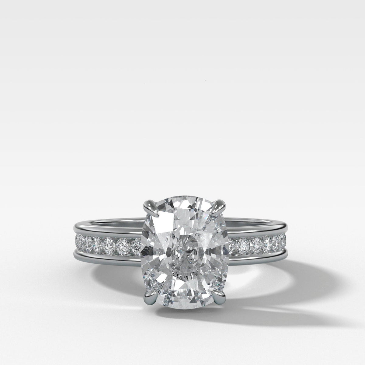 Petite Channel Set Engagement Ring with 3.06 F/VS1 Lab Grown Elongated Cushion Cut Diamond - GOODSTONE