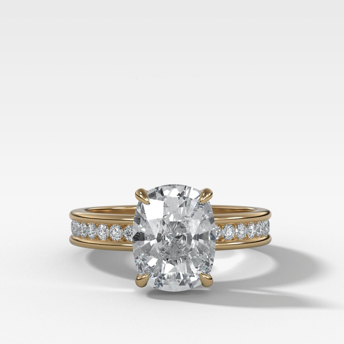 Petite Channel Set Engagement Ring with Elongated Cushion Cut Diamond - GOODSTONE