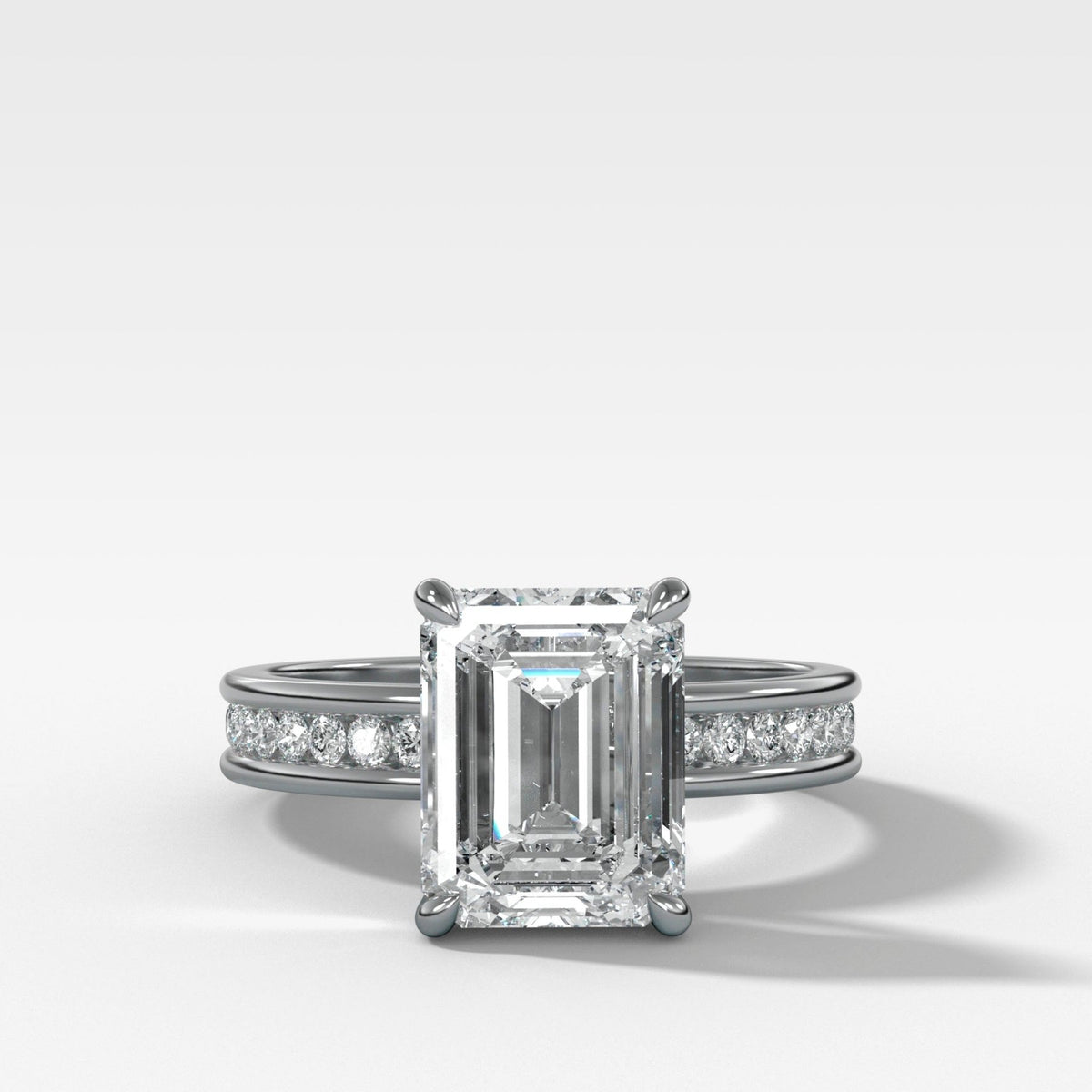Petite Channel Set Engagement Ring with Emerald Cut Diamond - GOODSTONE