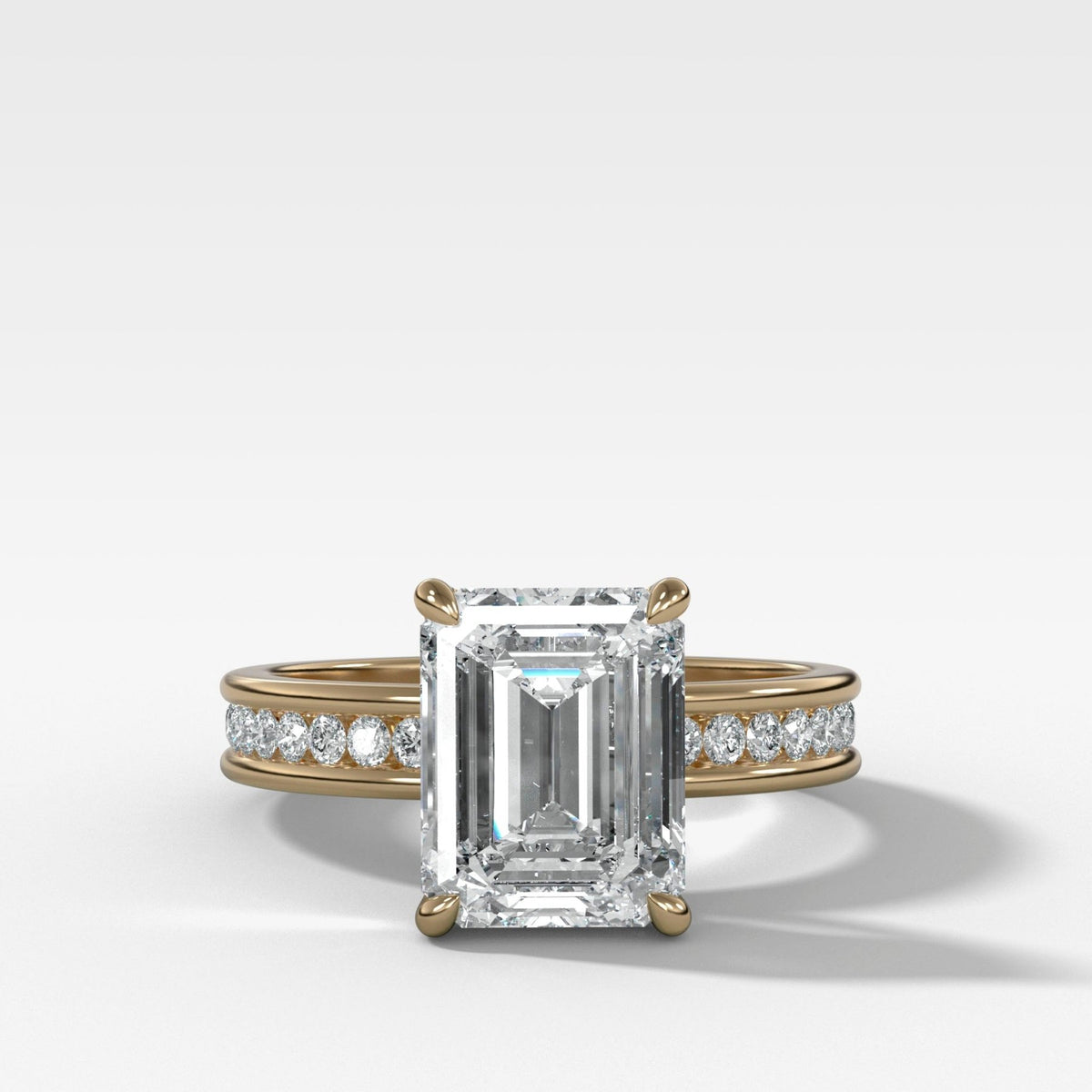 Petite Channel Set Engagement Ring with Emerald Cut Diamond - GOODSTONE