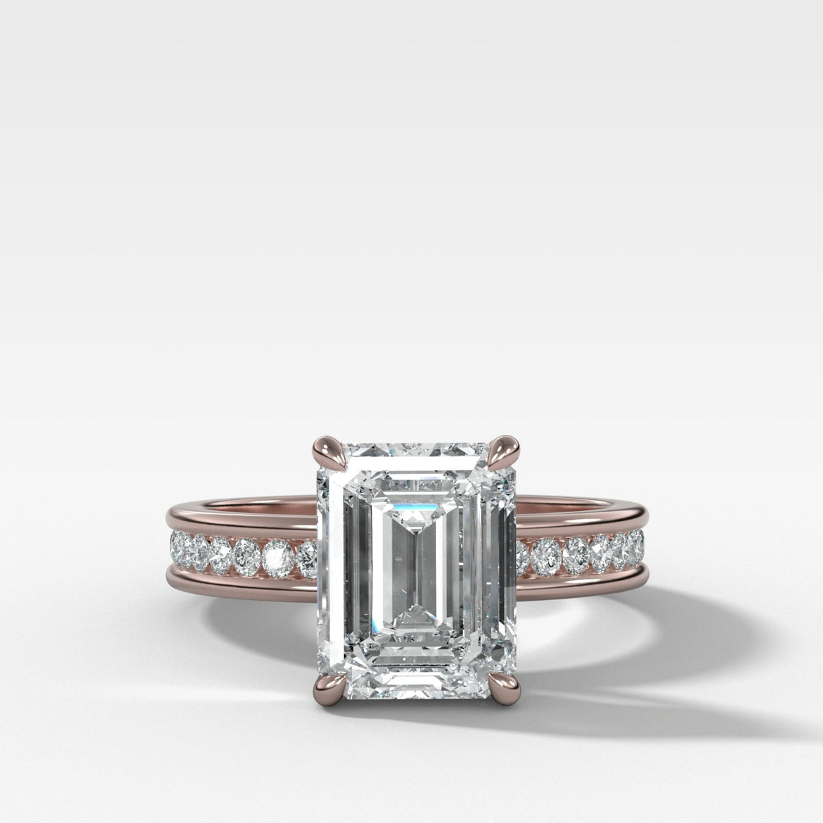 Petite Channel Set Engagement Ring with Emerald Cut Diamond - GOODSTONE