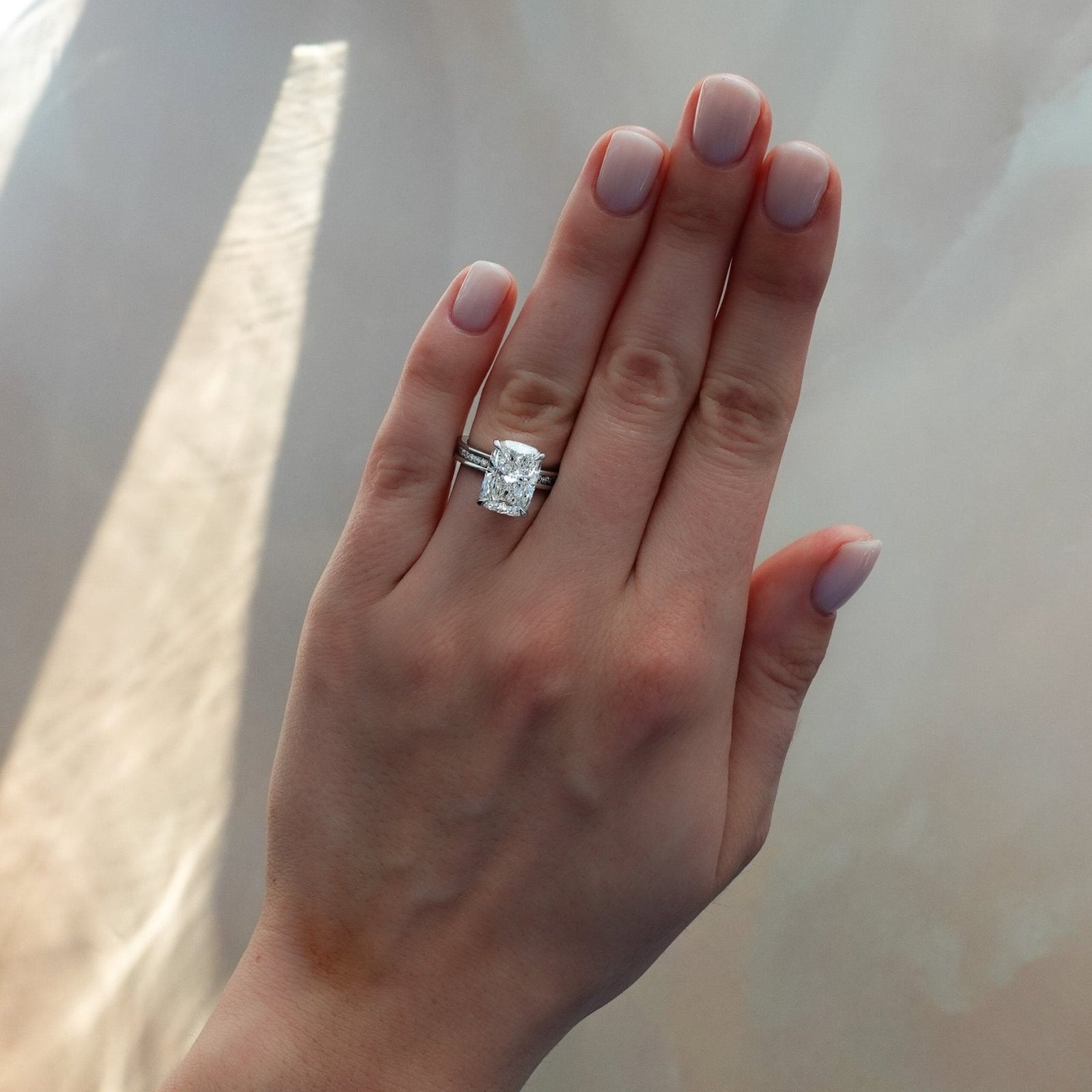 Petite Channel Set Engagement Ring with Lab Grown 3.06ct Elongated Cushion Cut Diamond - GOODSTONE