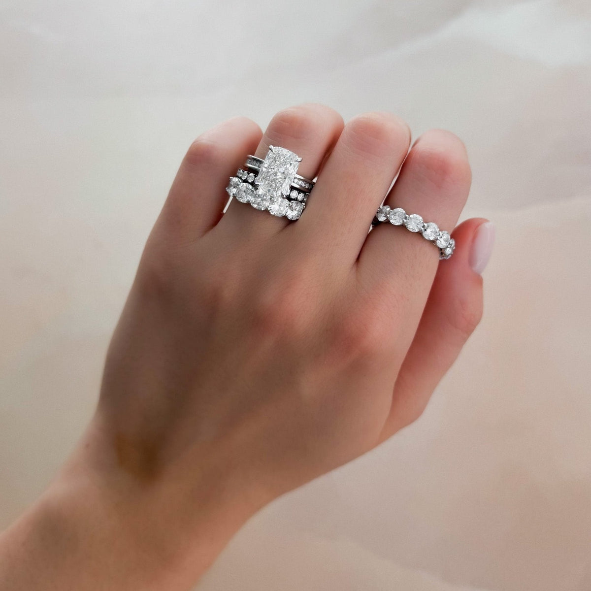 Petite Channel Set Engagement Ring with Lab Grown 3.06ct Elongated Cushion Cut Diamond - GOODSTONE