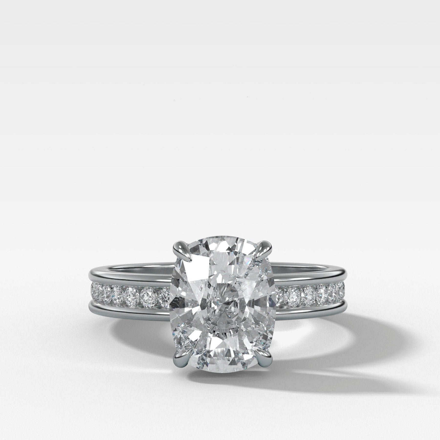 Petite Channel Set Engagement Ring with Lab Grown 3.06ct Elongated Cushion Cut Diamond - GOODSTONE