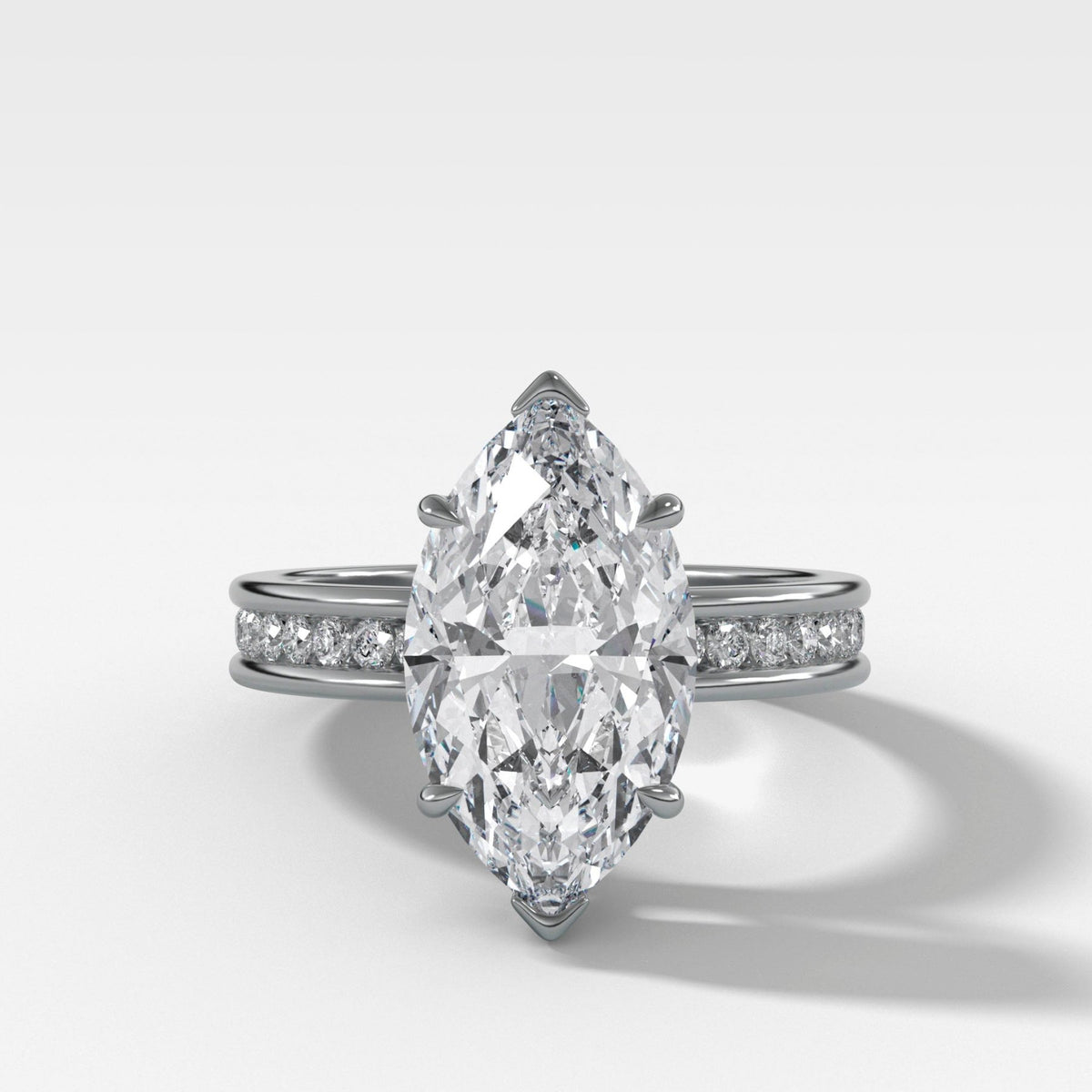 Petite Channel Set Engagement Ring with Marquise Cut Diamond - GOODSTONE